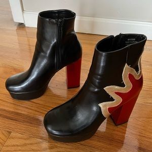 Forever 21 Flame Fire Boots, Size 7/8, 5” Heel with 1 1/2” Platform
